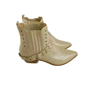 Cape Robbin Womens Ankle Boots Beige Studded Chain Pointed Toe Pull On Size 10